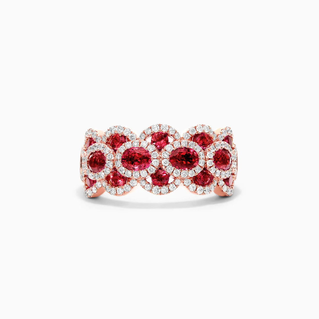 Anel De Ouro 18k Ondulado C/ Rubis e Diamantes