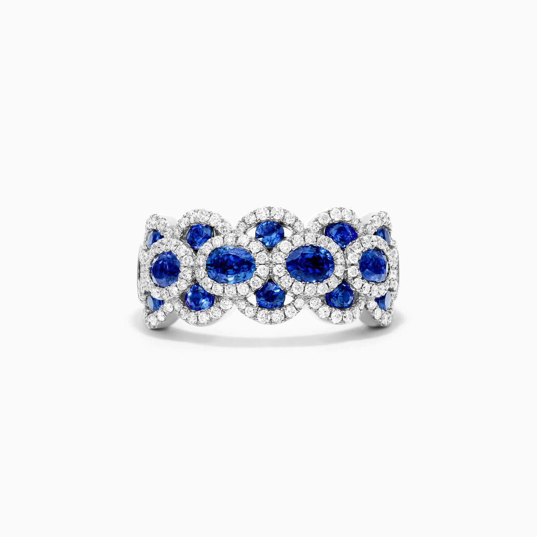 Anel De Ouro 18k Ondulado C/ Safira e Diamantes