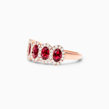 Anel De Ouro Rosa 18k C/ Rubis e Diamante Luxo Stacy