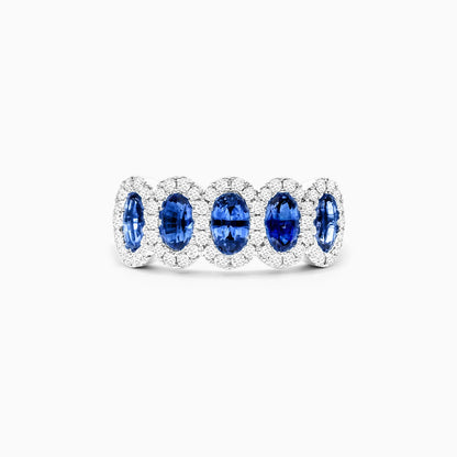 Anel De Ouro Branco 18k C/ Safira Azul e Diamante Luxo Stacy