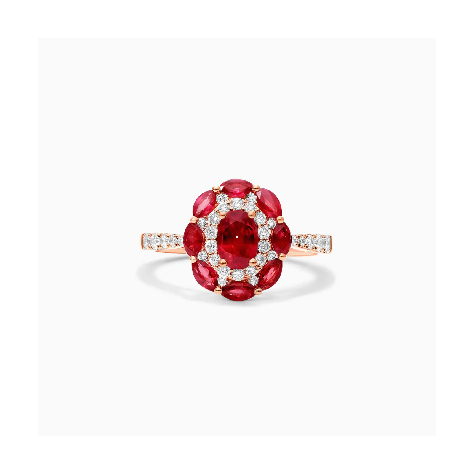 Anel De Ouro Rosa 18k Rubis e Diamantes Delicados Lindy