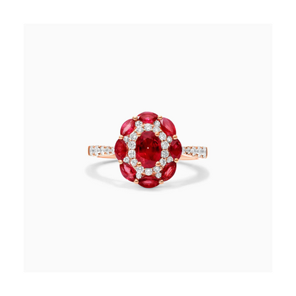 Anel De Ouro Rosa 18k Rubis e Diamantes Delicados Lindy