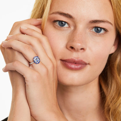 Anel De Ouro Branco 18k Safiras Azuis e Diamantes Delicados Lindy