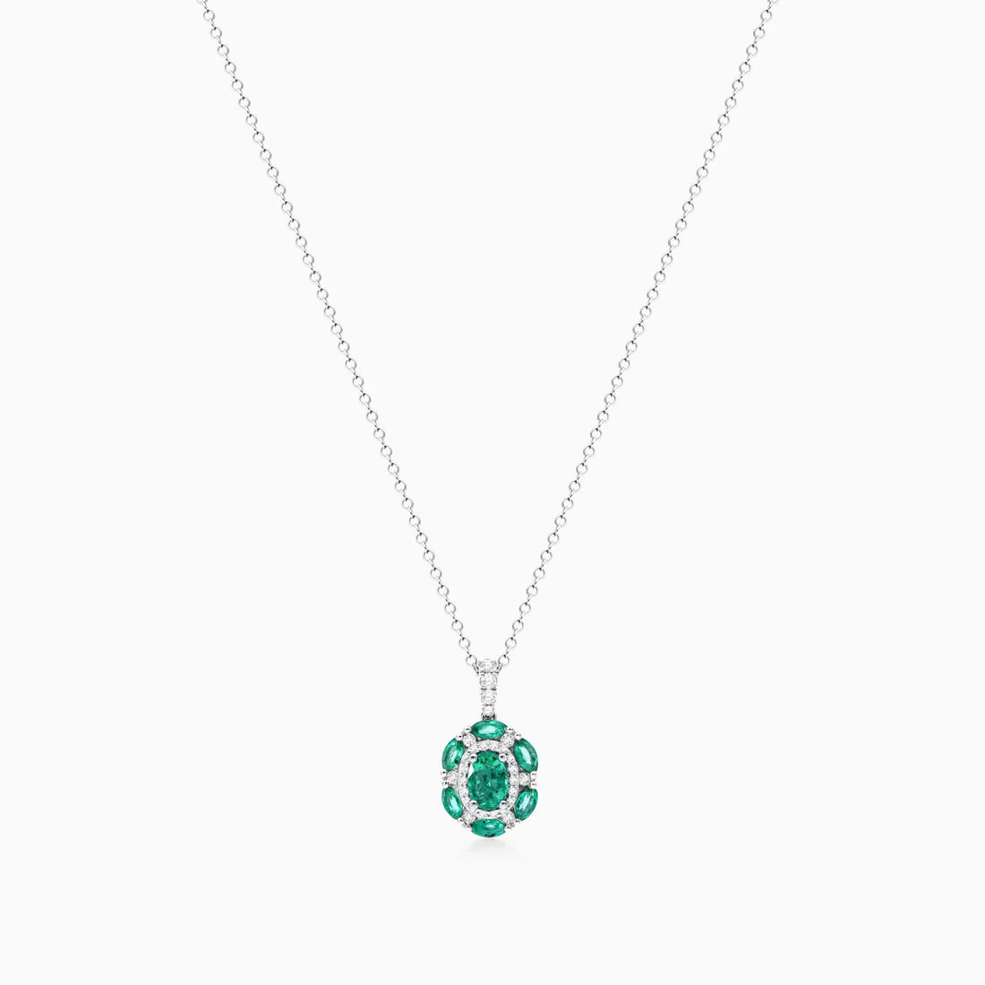 Colar Feminina Corrente  em Ouro 18k de Esmeralda e Diamantes Luxo