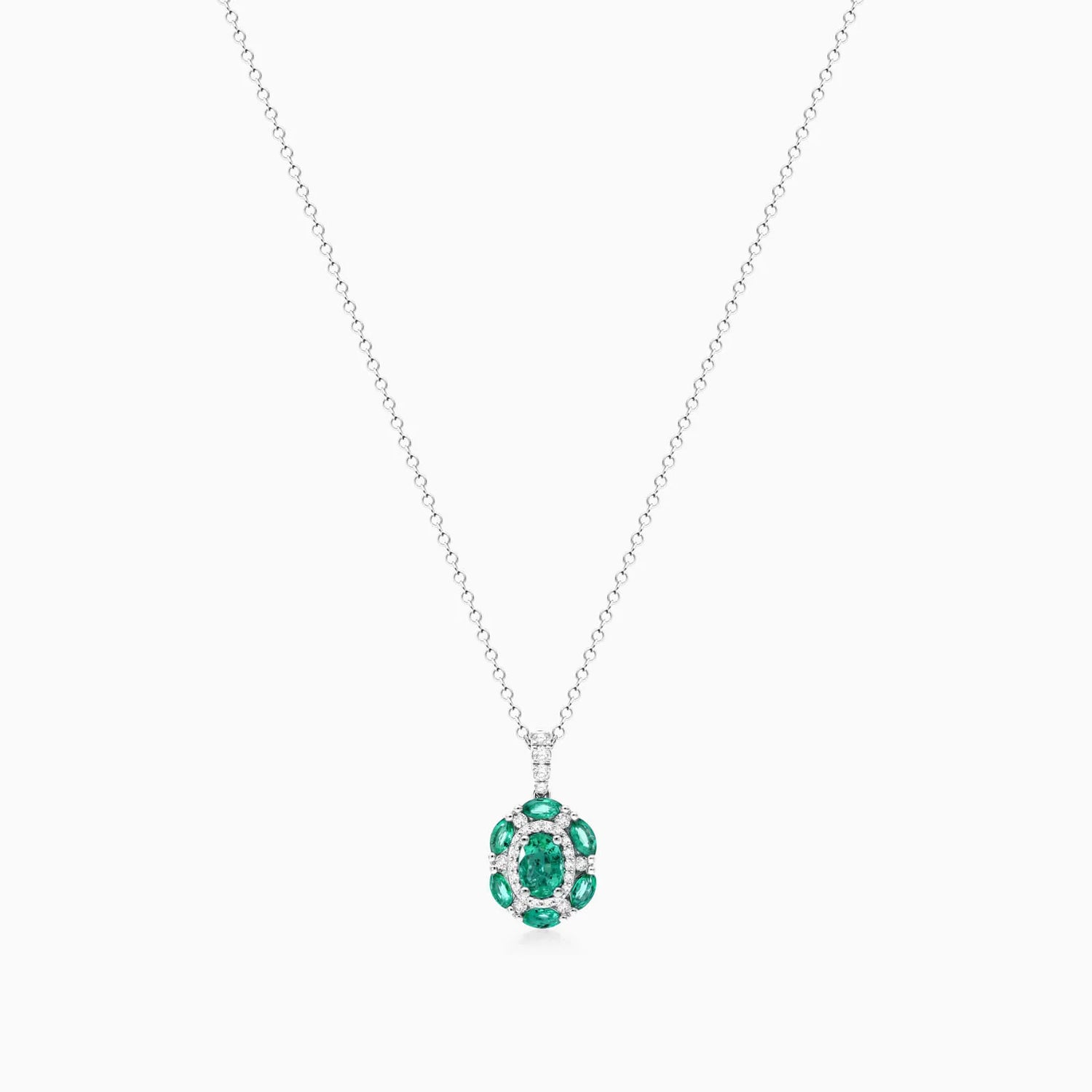 Colar Feminina Corrente  em Ouro 18k de Esmeralda e Diamantes Luxo