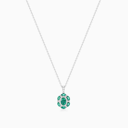 Colar Feminina Corrente  em Ouro 18k de Esmeralda e Diamantes Luxo