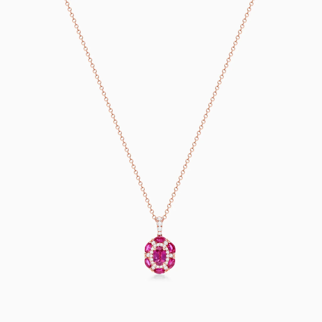 Colar Feminina Corrente  em Ouro 18k de Rubis e Diamantes Luxo
