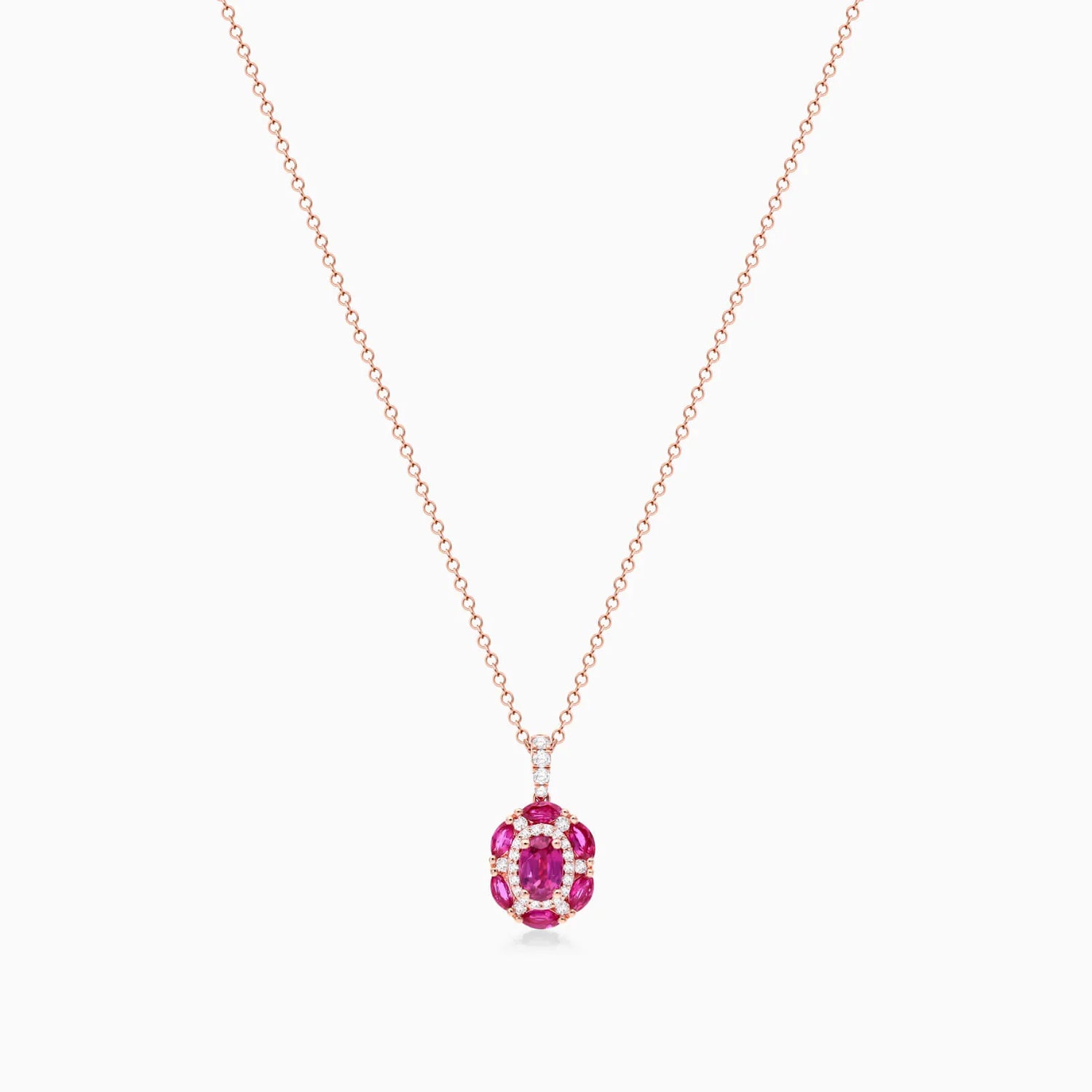 Colar Feminina Corrente  em Ouro 18k de Rubis e Diamantes Luxo
