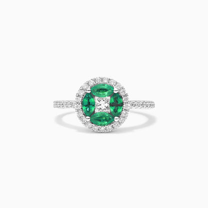 Anel De Ouro Branco 18k Esmeraldas e Diamantes Brilhantes Stacy
