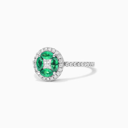 Anel De Ouro Branco 18k Esmeraldas e Diamantes Brilhantes Stacy