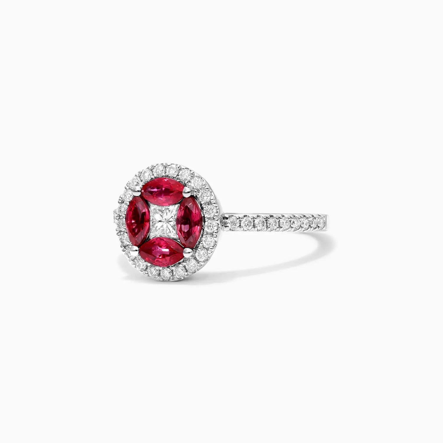 Anel De Ouro Branco 18k Rubis e Diamantes Brilhante Stacy