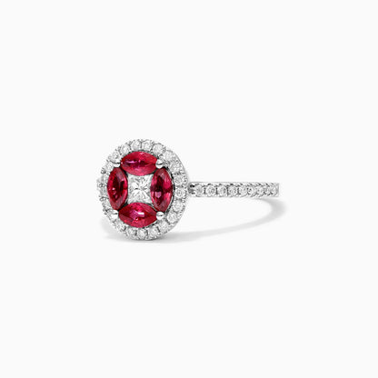 Anel De Ouro Branco 18k Rubis e Diamantes Brilhante Stacy