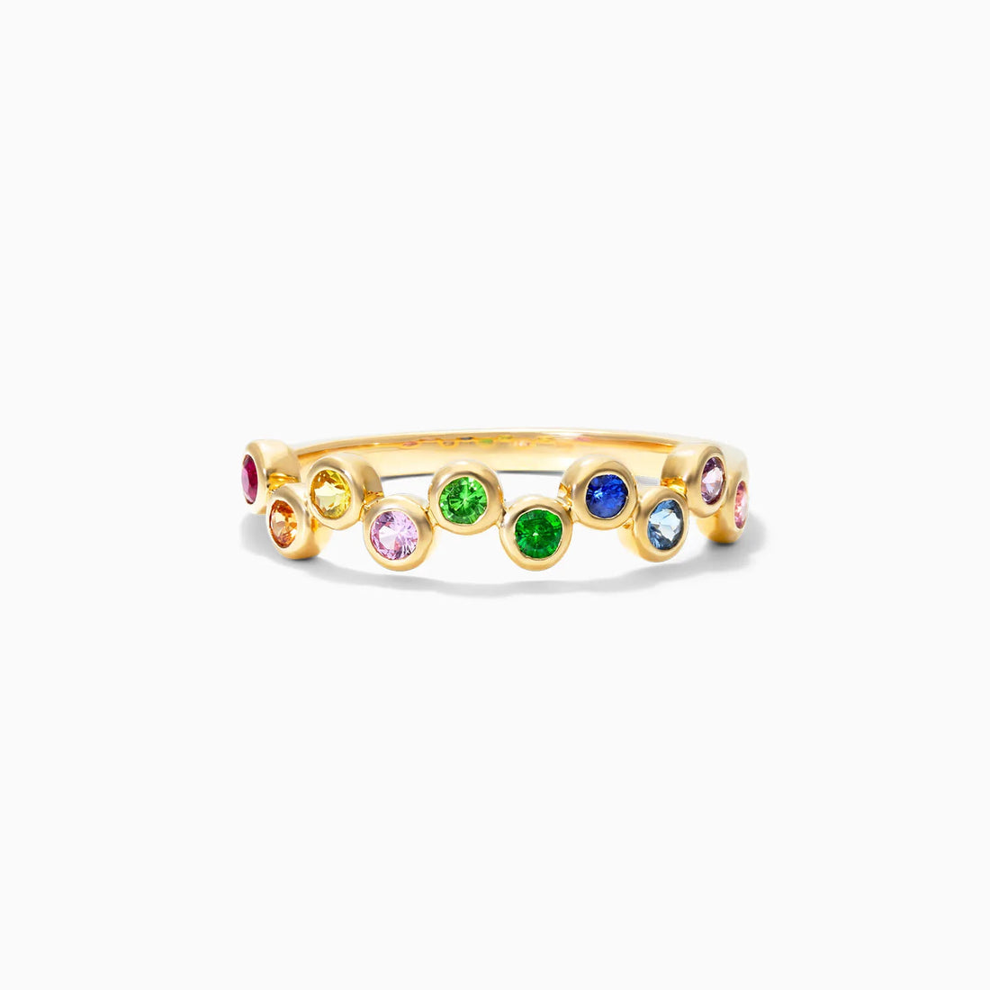 Anel De Ouro 18k Zig Zag C/ Arco-Iris de Safiras