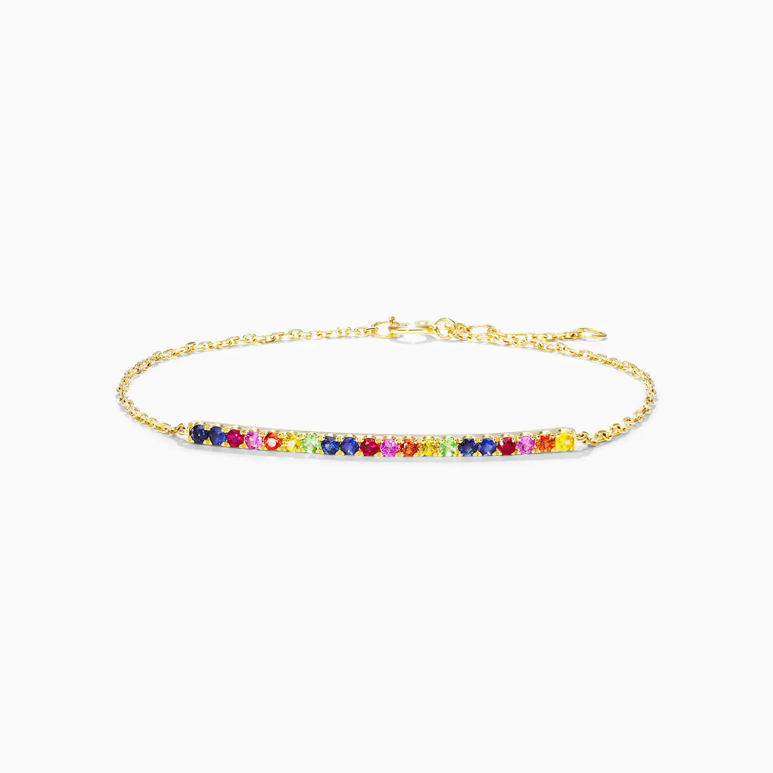 Pulseira Feminina de Ouro Amarelo 18k Barra de Arco Iris