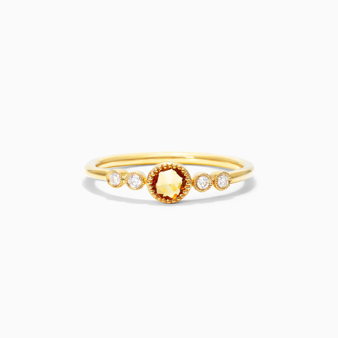 Anel De Ouro 18k Citrino C/ Moldura e Diamantes Brilhantes