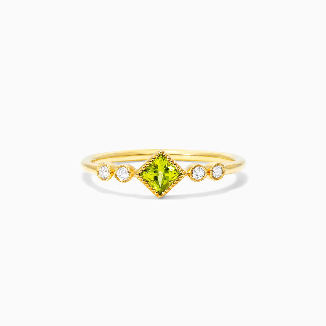 Anel De Ouro 18k c/ Moldura Delicado Diamantes e Peridoto