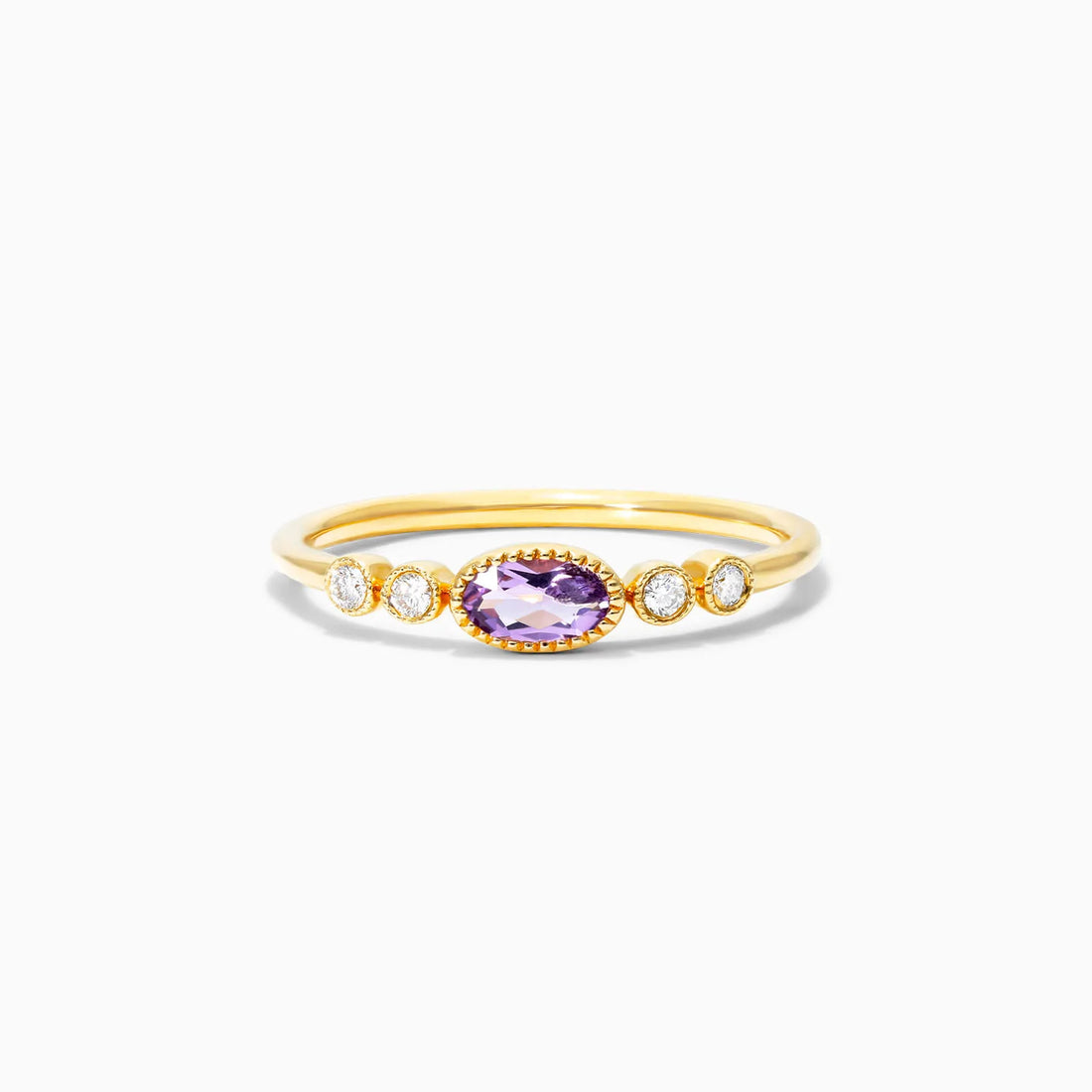 Anel De Ouro 18k c/ Moldura Delicado Diamantes e Ametista