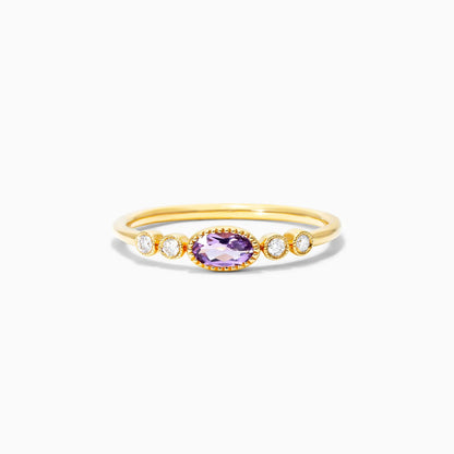 Anel De Ouro 18k c/ Moldura Delicado Diamantes e Ametista