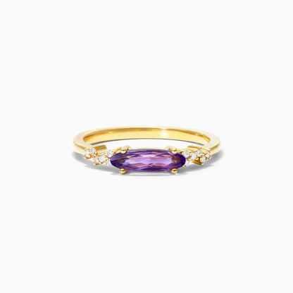 Anel De Ouro 18k C/ Ametista Oval Solitario e Diamantes Brilhantes