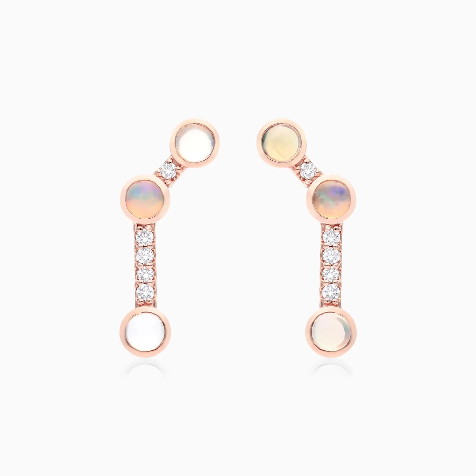 Brinco De Ouro Rose 18k e Diamantes Brilhantes Com Opala