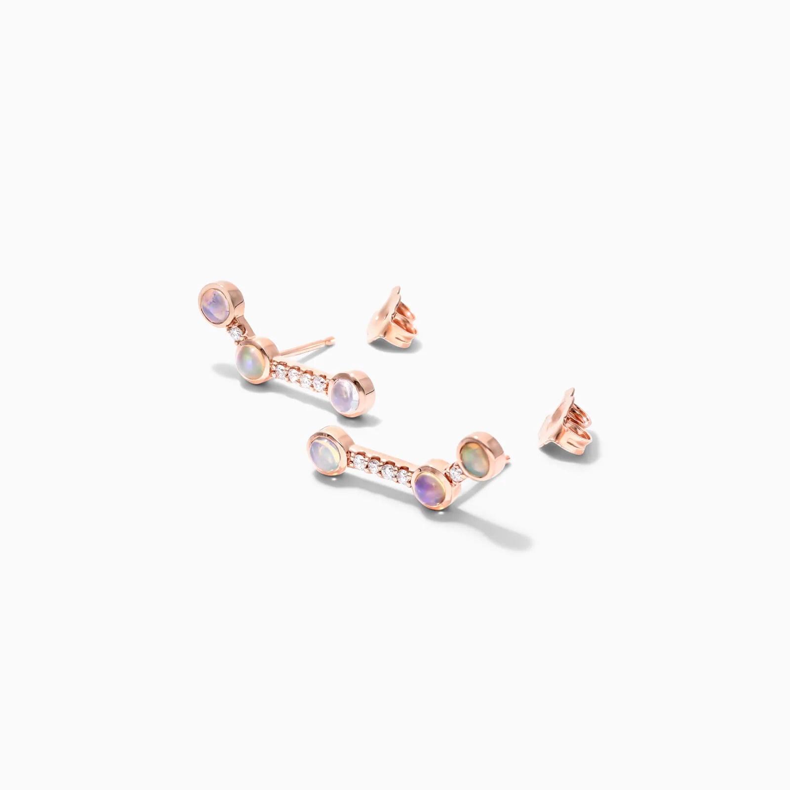 Brinco De Ouro Rose 18k e Diamantes Brilhantes Com Opala