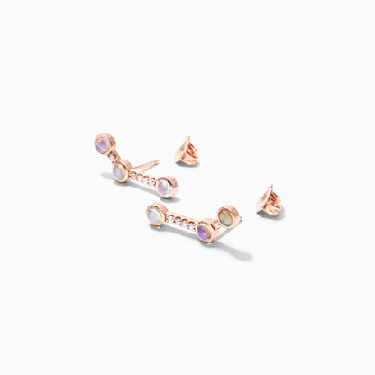 Brinco De Ouro Rose 18k e Diamantes Brilhantes Com Opala
