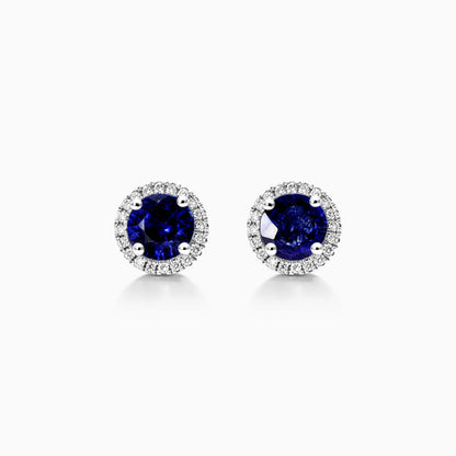 Brinco De Ouro 18k Feminino C/ Diamantes e Safira Azul Luxo Delicado Sweet