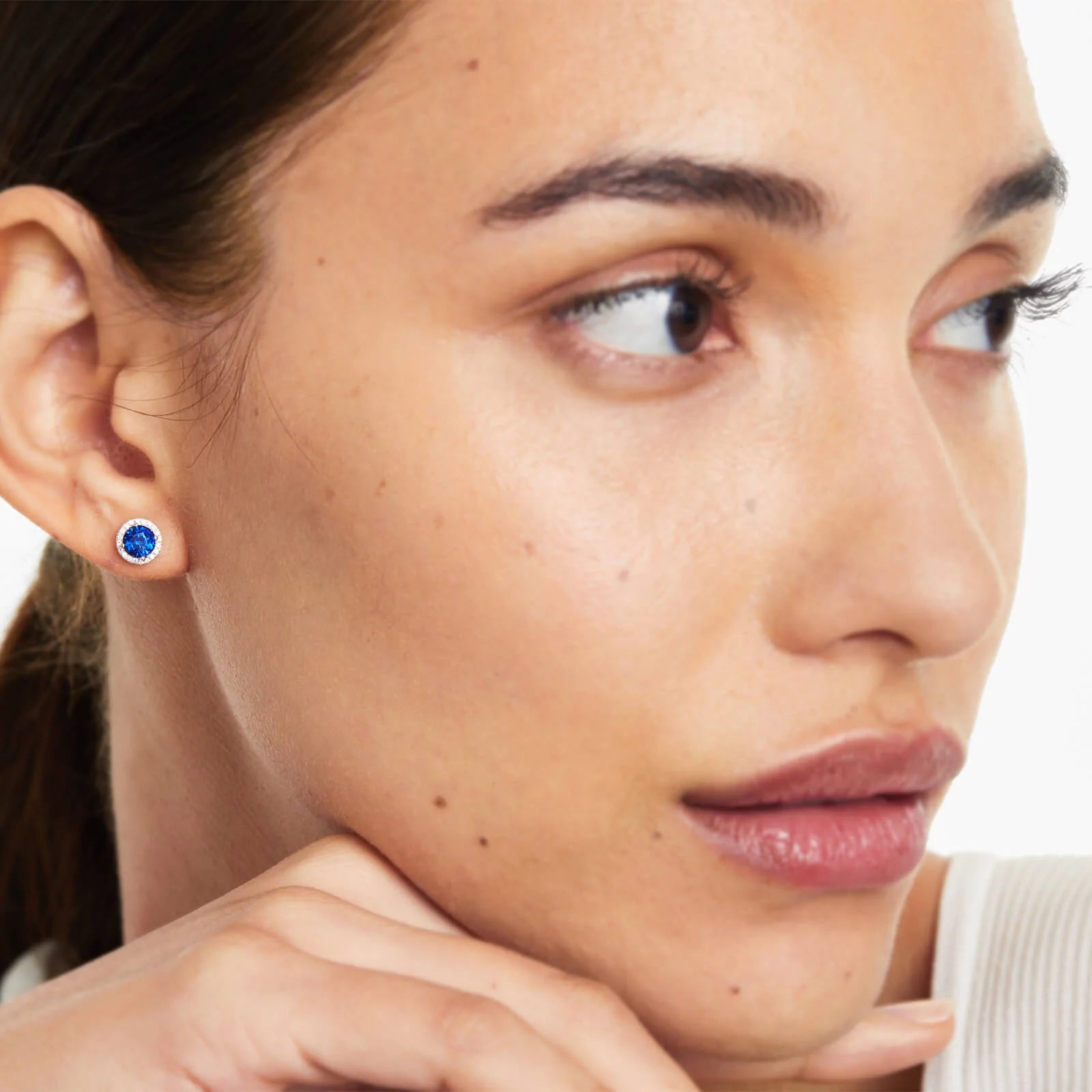 Brinco De Ouro 18k Feminino C/ Diamantes e Safira Azul Luxo Delicado Sweet