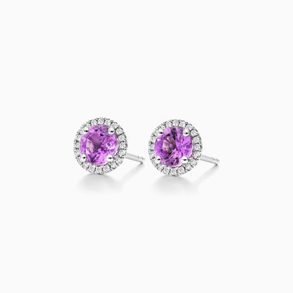 Brinco De Ouro 18k Feminino C/ Diamantes e Safira Rosa Luxo Delicado Sweet