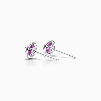 Brinco De Ouro 18k Feminino C/ Diamantes e Safira Rosa Luxo Delicado Sweet