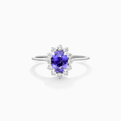 Anel De Tanzanita Em Ouro 18k C/ Diamantes Brilhantes