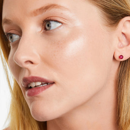 Brinco De Ouro 18k Feminino Solitario C/ Rubi Luxo Delicado Argran