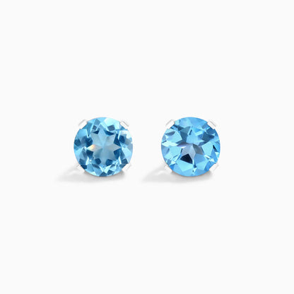 Brinco De Ouro 18k Feminino Solitario C/ Topazio Azul Luxo Delicado Argran