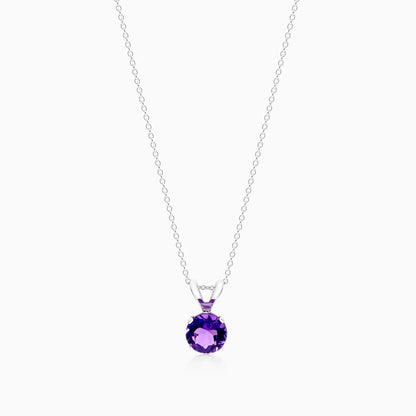 Colar Corrente Feminina em Ouro Branco 18k C/ Ametista Solitario