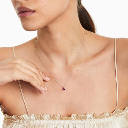Colar Corrente Feminina em Ouro Branco 18k C/ Ametista Solitario