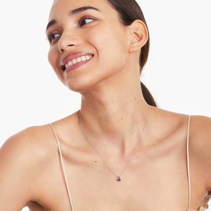 Colar Corrente Feminina em Ouro Branco 18k C/ Ametista Solitario