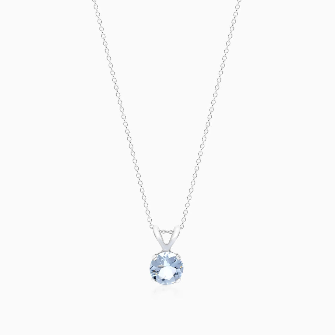Colar Corrente Feminina em Ouro Branco 18k C/ Agua-Marinha Solitario