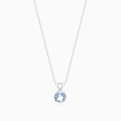 Colar Corrente Feminina em Ouro Branco 18k C/ Agua-Marinha Solitario