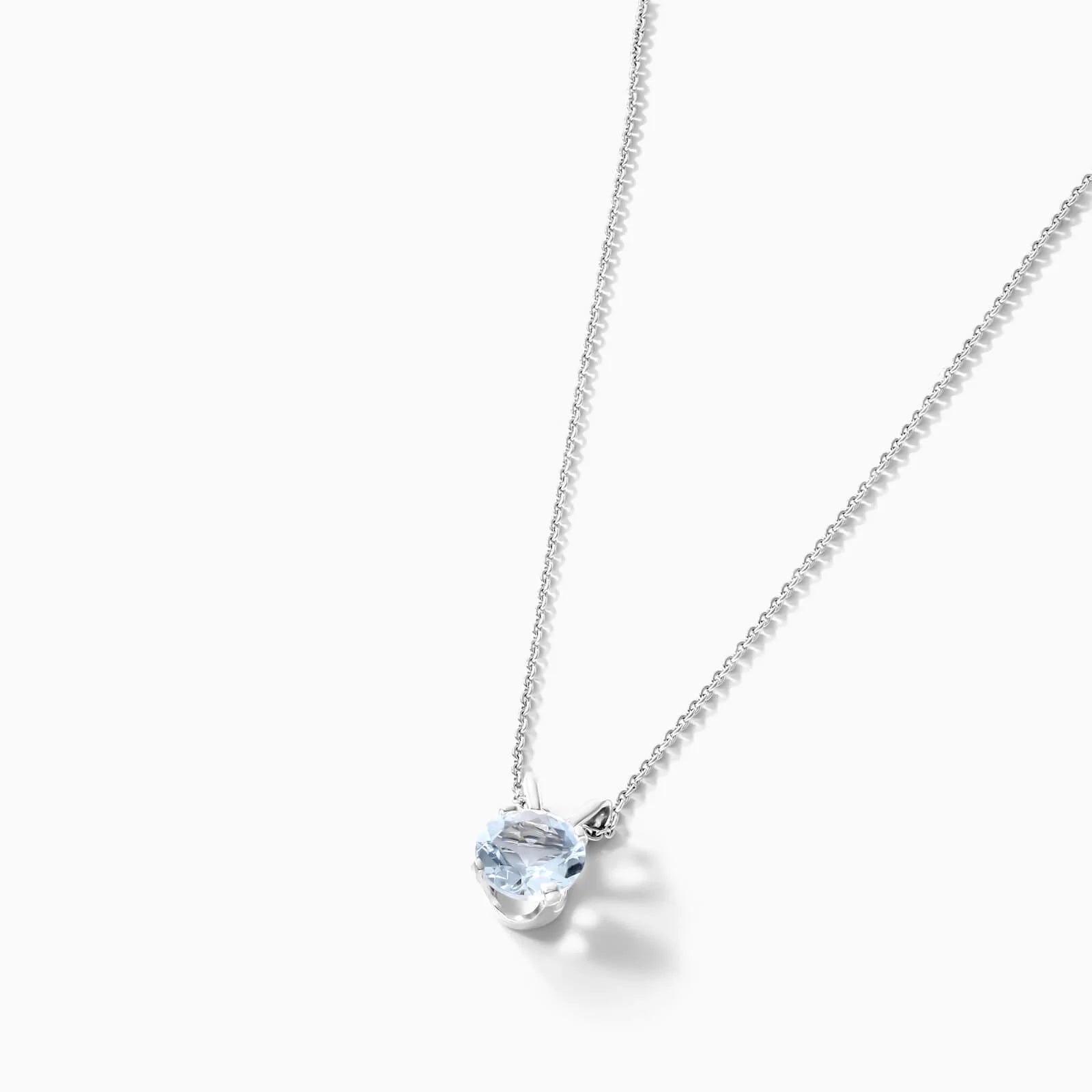 Colar Corrente Feminina em Ouro Branco 18k C/ Agua-Marinha Solitario