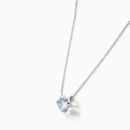 Colar Corrente Feminina em Ouro Branco 18k C/ Agua-Marinha Solitario