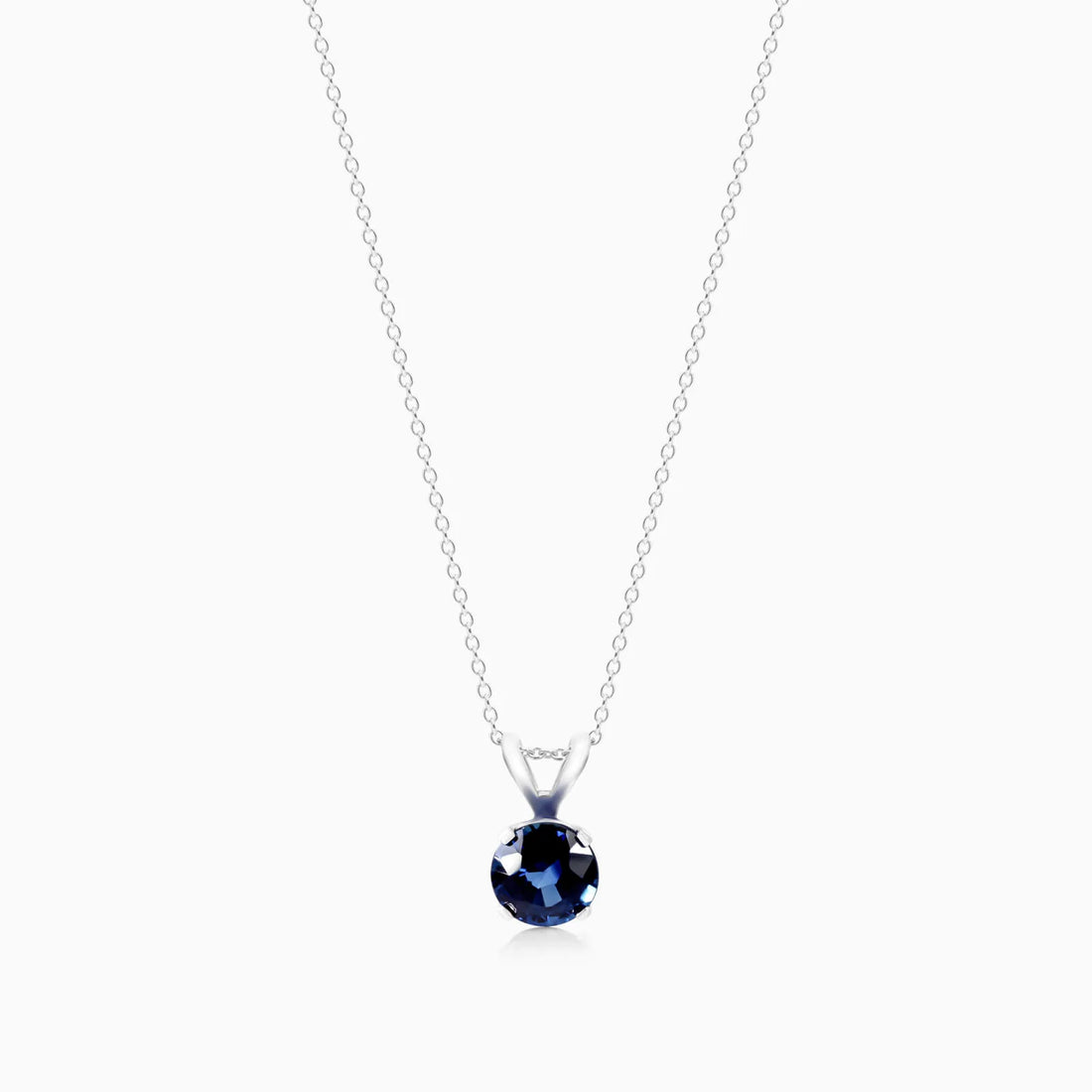Colar Corrente Feminina em Ouro Branco 18k C/ Safira Azul Solitaria
