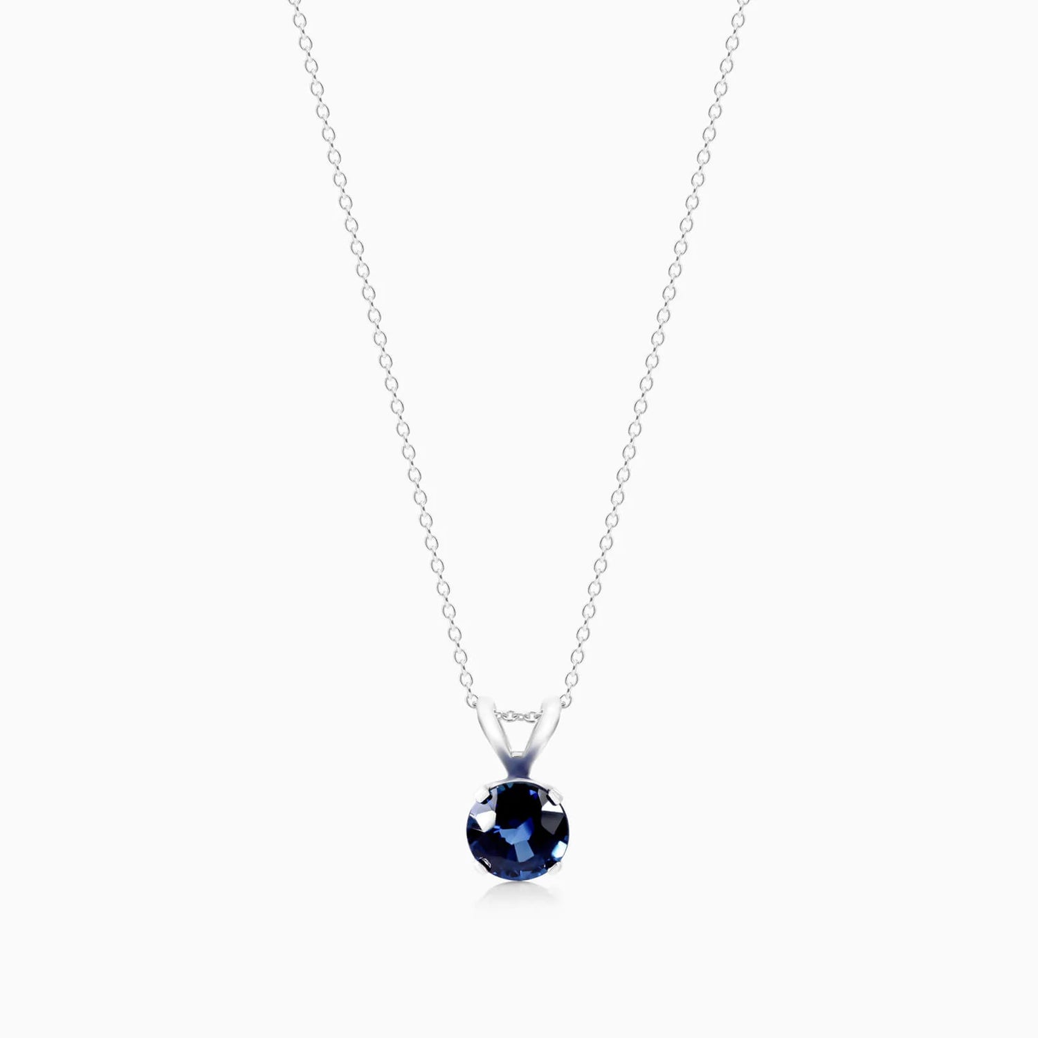 Colar Corrente Feminina em Ouro Branco 18k C/ Safira Azul Solitaria