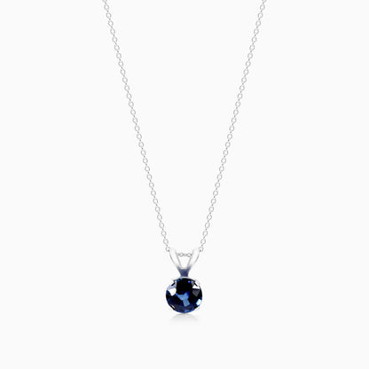 Colar Corrente Feminina em Ouro Branco 18k C/ Safira Azul Solitaria