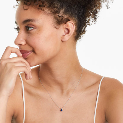 Colar Corrente Feminina em Ouro Branco 18k C/ Safira Azul Solitaria