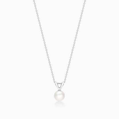 Colar Feminina Corrente em Ouro Branco 18k Solitario De Perola