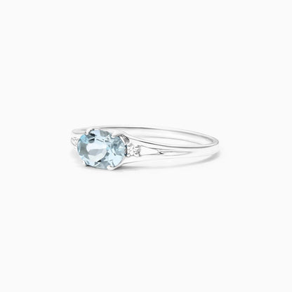 Anel De Ouro 18k iSabel C/ Agua-Marinha Solitario e Diamantes