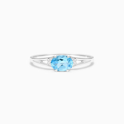Anel De Ouro 18k iSabel C/ Topazio Azul Solitario e Diamantes