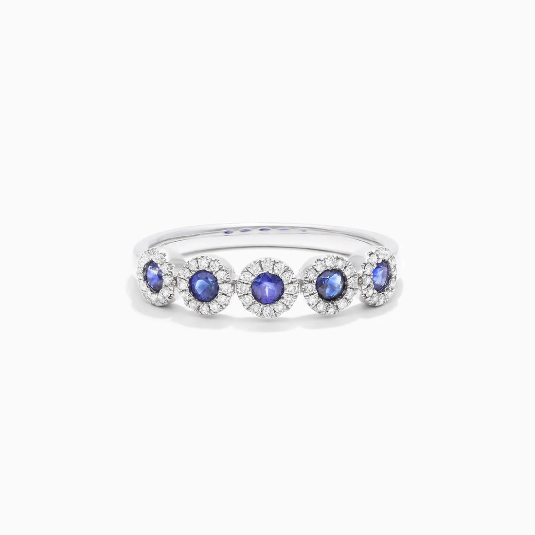 Anel Halo De Ouro 18k c/ Cinco Safira Azul e Diamantes Brilhantes