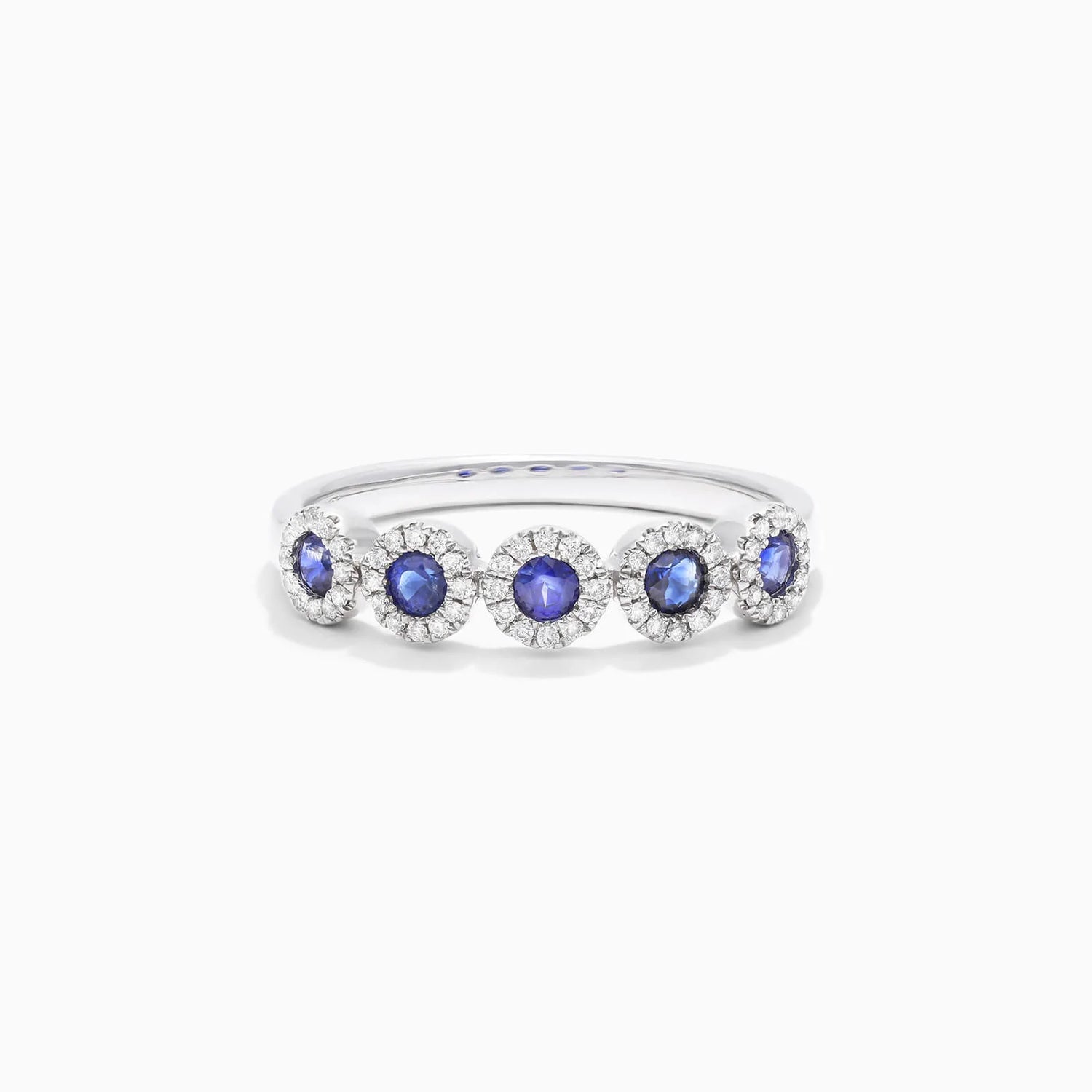 Anel Halo De Ouro 18k c/ Cinco Safira Azul e Diamantes Brilhantes