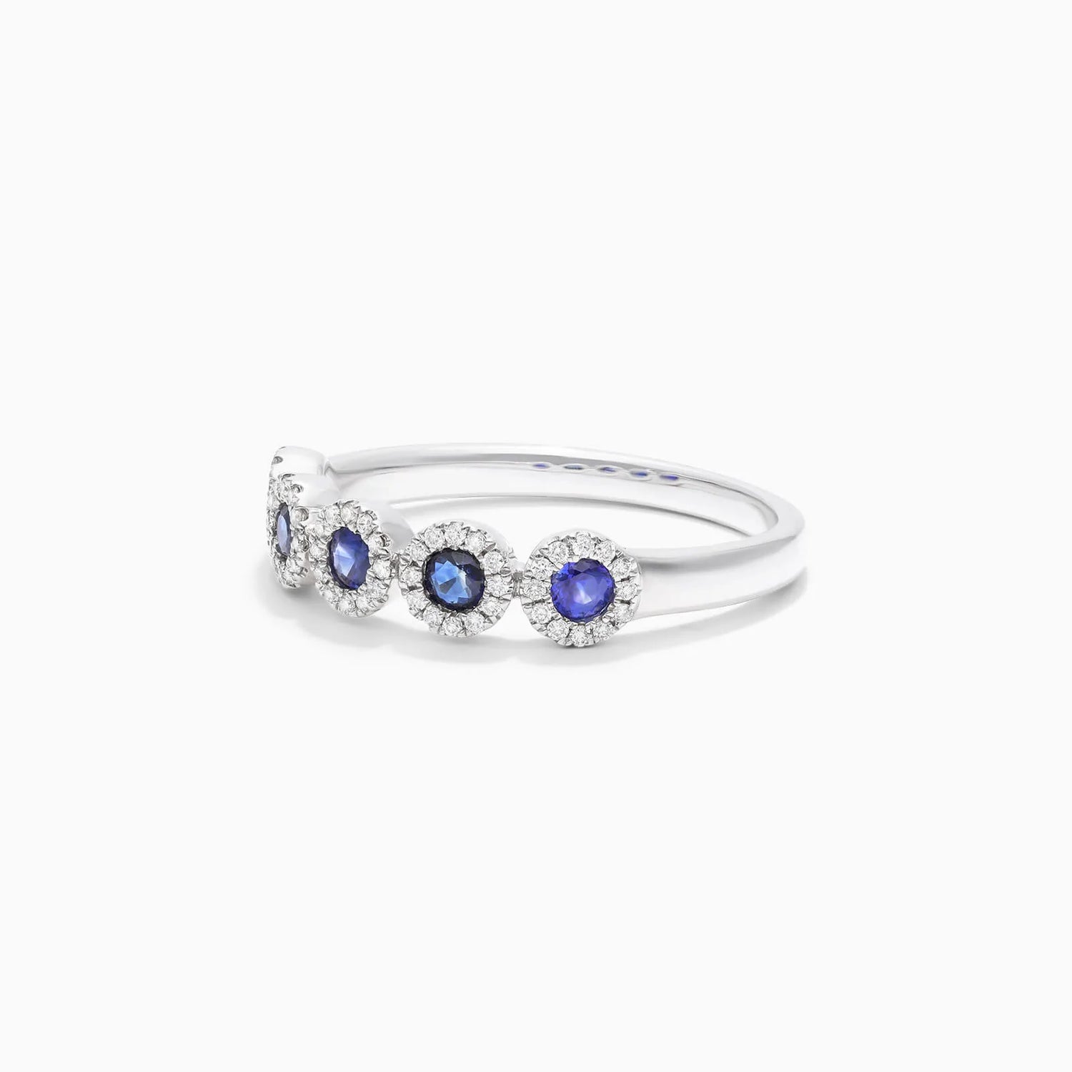 Anel Halo De Ouro 18k c/ Cinco Safira Azul e Diamantes Brilhantes